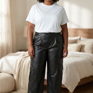 a new day Black Faux Leather Wide-Leg Cargo Pants